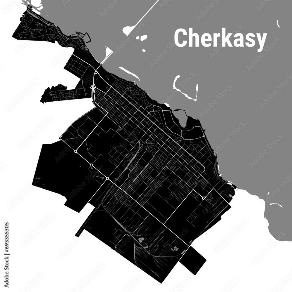 Cherkasy city map, Ukraine. Municipal administrative borders, black and ...