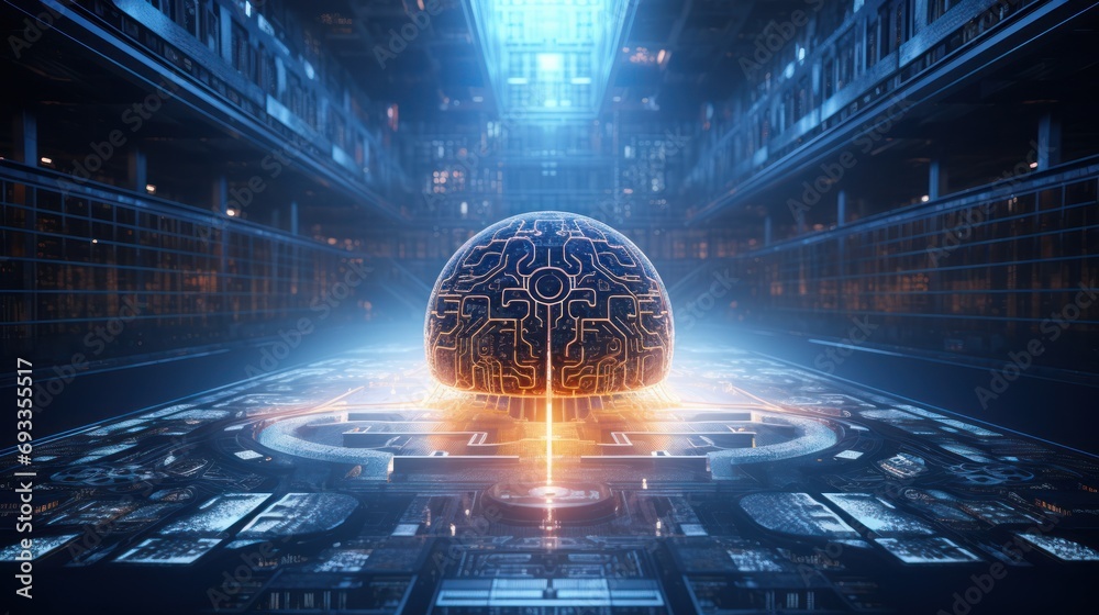 Inside artificial intelligence, digital brain, big data Illustration of the thought process future technology animation AI computer - obrazy, fototapety, plakaty 
