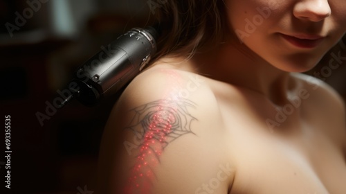 Laser tattoo removal on a woman's shoulder photo