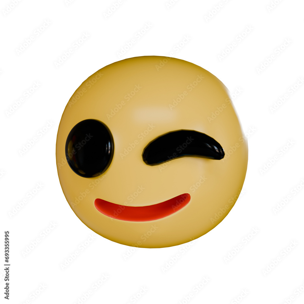 Wink emoji 3d icon isolated on white background Wink emoji 3d icon isolated on white background