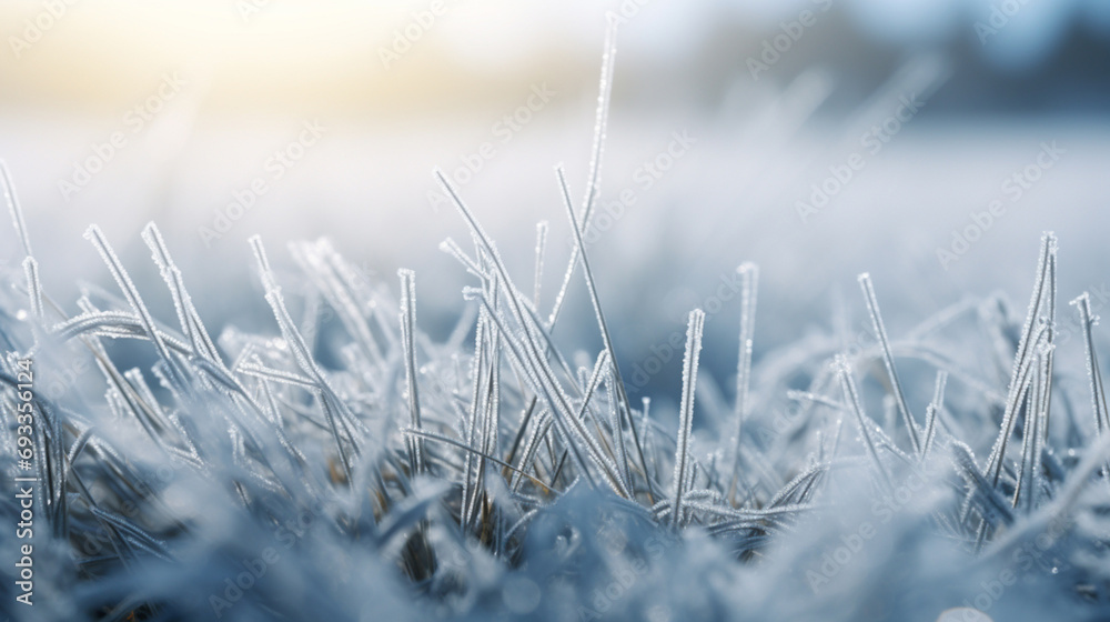 A field with frozen grass - obrazy, fototapety, plakaty 