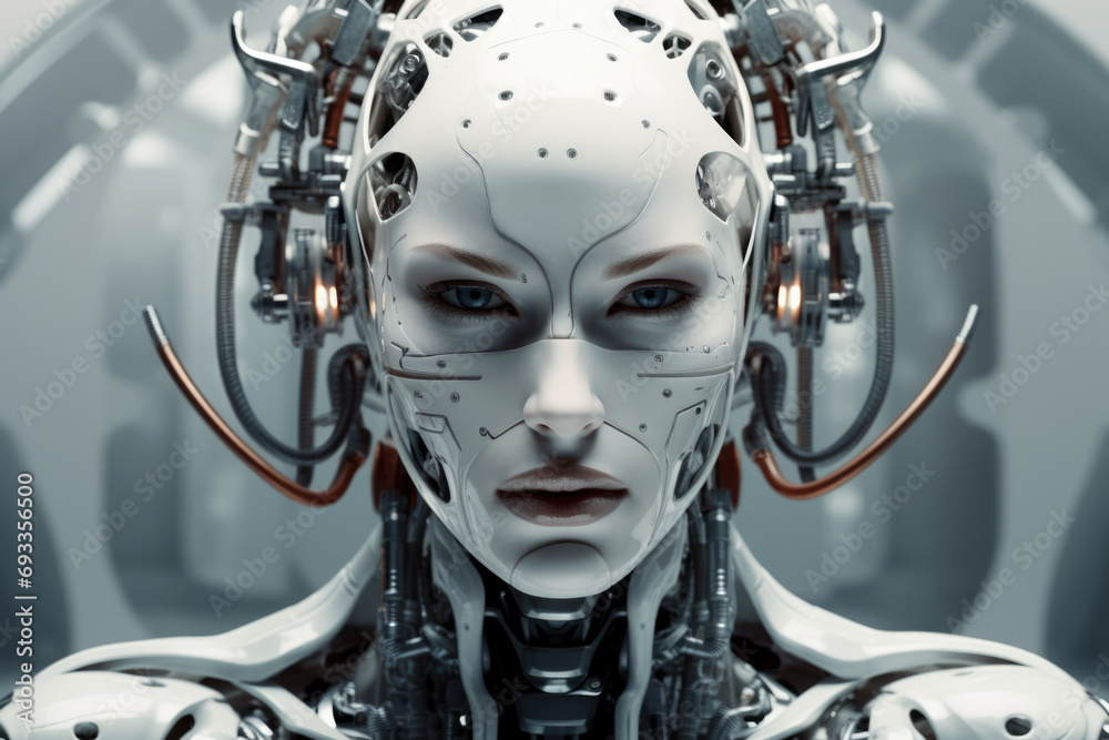 Cyborg woman, abstract science and technology backgrounds Cyborg woman, abstract science and technology backgrounds
