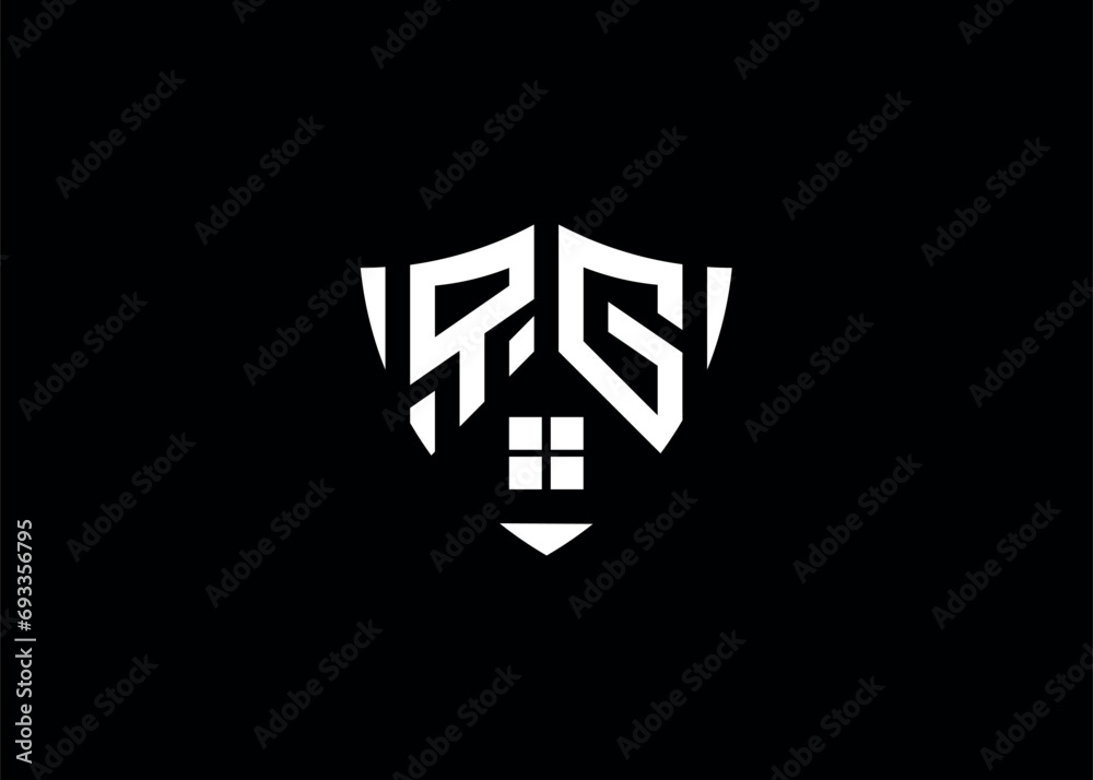 Real estate letter QG shield shape logo and house building vector template Real estate letter QG shield shape logo and house building vector template