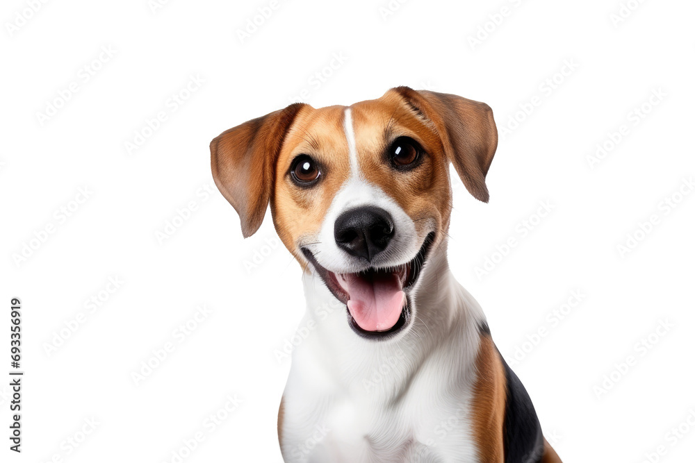 Obraz na płótnie Cute fluffy portrait smile Puppy dog that looking at camera isolated on clear png background, funny moment, lovely dog, pet concept. w salonie