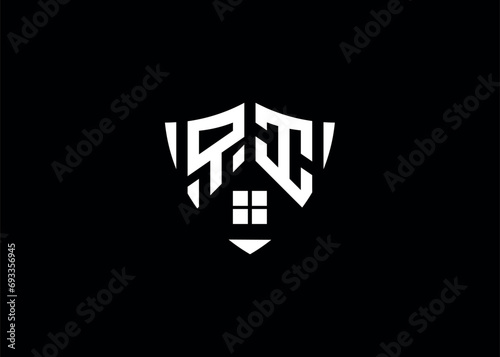Real estate letter QI shield shape logo and house building vector template.