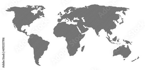 Dotted world map isolated on checkered background. Vector illustration