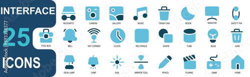 interface icon collection.duo tone style.contains table lamp,lamp,lighting,sun,toll mirror,editing,pen,film,filming,game,home.for use ui vector illustration.