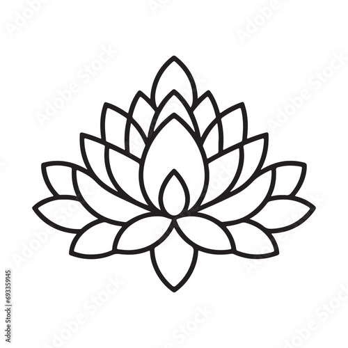 Lotus flower illustration. Black lotus isolated on white background. Contour vector illustration for packaging, corporate identity, labels, postcards, invitations.