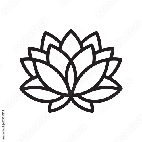 Lotus flower illustration. Black lotus isolated on white background. Contour vector illustration for packaging, corporate identity, labels, postcards, invitations.
