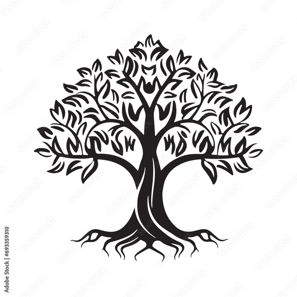 Vector black tree of live icon on white background. Black vector tree illustration. - obrazy, fototapety, plakaty 