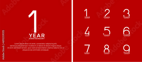 set of anniversary logo white color on red background for celebration moment photo
