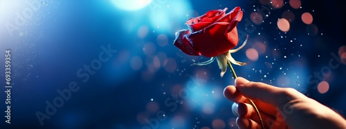 romantische rote Rose in der Hand halten photo