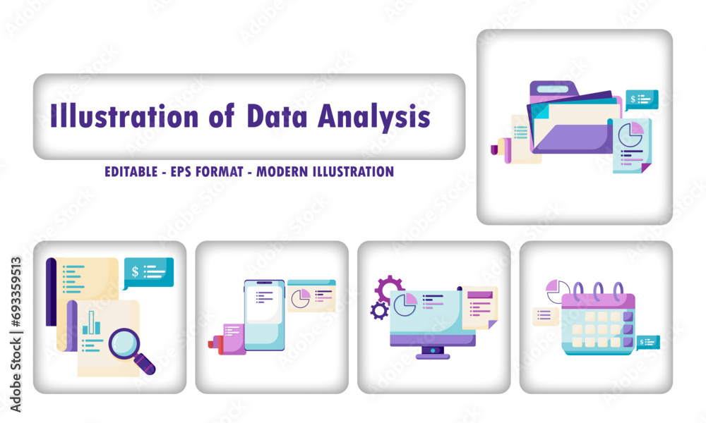 set of illustrations of business analysis data, financial databases, office financial presentations set of illustrations of business analysis data, financial databases, office financial presentations