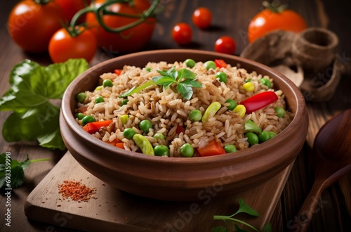 Wholesome brown rice food. Healthy grain mixed vegan. Generate Ai