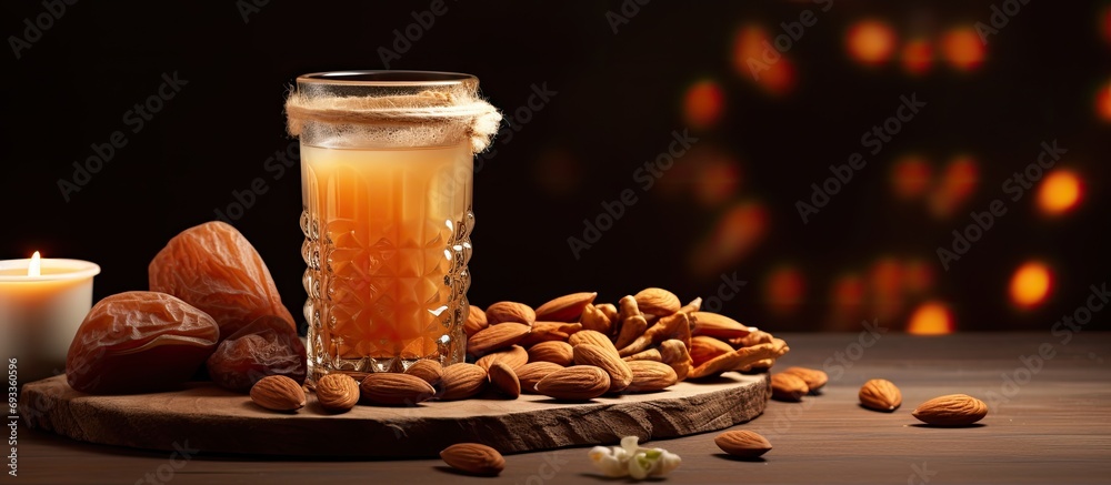 Jallab juice with nuts, traditionally served during the holy month of Ramadan. Jallab juice with nuts, traditionally served during the holy month of Ramadan.