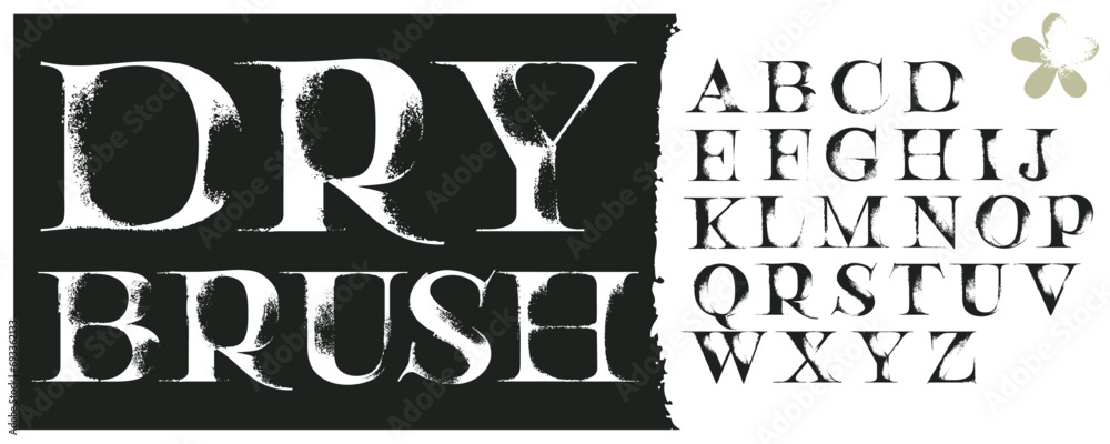 Serif alphabet font with dry brush strokes. Classic style type. Grunge ...