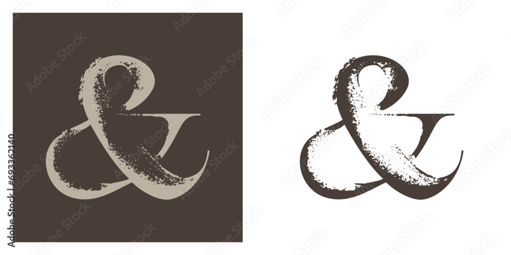 Ampersand serif logo with dry brush strokes. Classic style font. Grunge textured and rough edges elements. Perfect for fashion labels, vintage headlines, glamour luxury identity, wedding invitations. Ampersand serif logo with dry brush strokes. Classic style font. Grunge textured and rough edges elements. Perfect for fashion labels, vintage headlines, glamour luxury identity, wedding invitations.