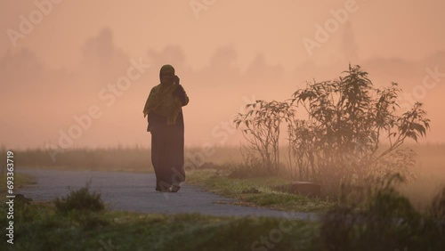 Foggy winter morning video of rural Bangladesh with ambient sound. Serene and picturesque footage for use in videos about nature, travel, and rural life. Biking, cycling, hiking, travel, vacation