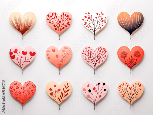 Floral hearts collection, hand drawn hearts for cards and invitations.