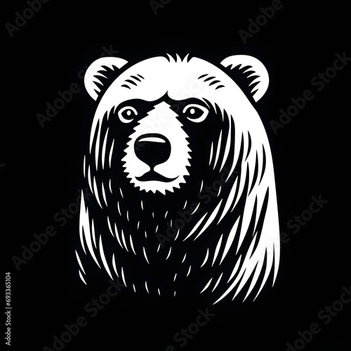 Hand drawn bear silhouette in a minimal style. Black and white graphic illustration isolated on white background