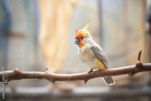 cockatiel whistling on a tree branch