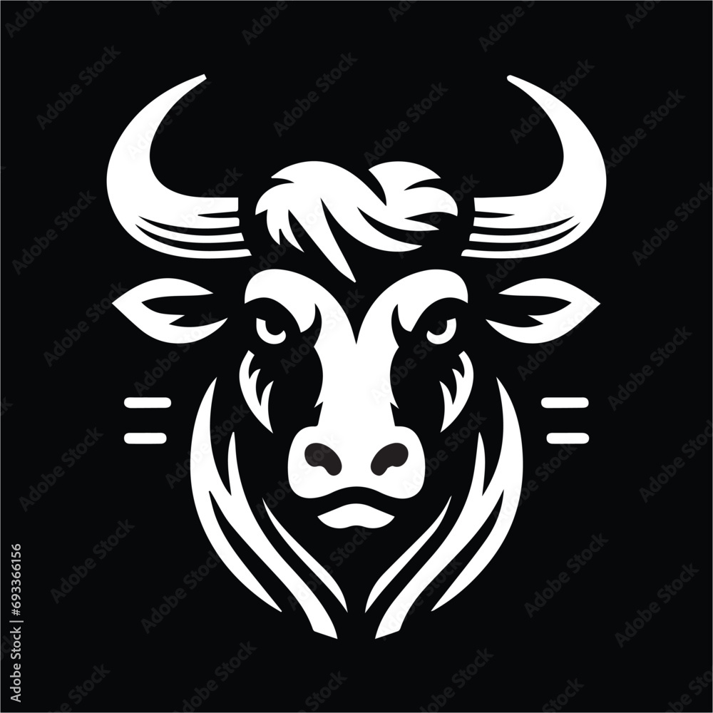 bull head silhouette , black and white bull , Bull Head Illustration Design