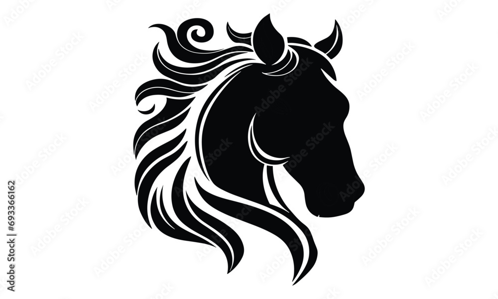 Horse Head Vector Black Silhouette design for T.Shirt