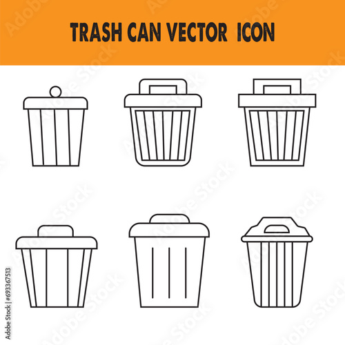 Trash bin with its lid icon set. Open trash bin vector sign. eps 10 
