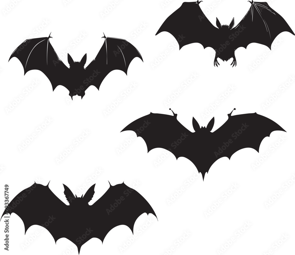 Silhouette bats set on white background