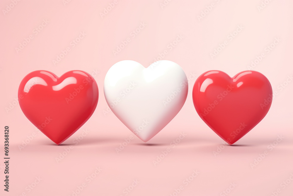 Three red and white hearts, perfect for expressing love and affection. Ideal for Valentine's Day cards and romantic designs. Three red and white hearts, perfect for expressing love and affection. Ideal for Valentine's Day cards and romantic designs.
