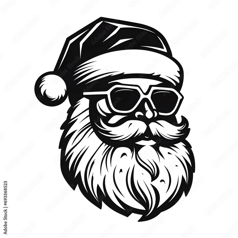 Hand drawn Santa Claus portrait black and white graphic illustration isolated on white background Hand drawn Santa Claus portrait black and white graphic illustration isolated on white background