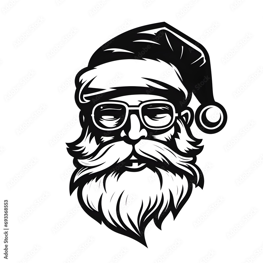 Hand drawn Santa Claus portrait black and white graphic illustration isolated on white background Hand drawn Santa Claus portrait black and white graphic illustration isolated on white background
