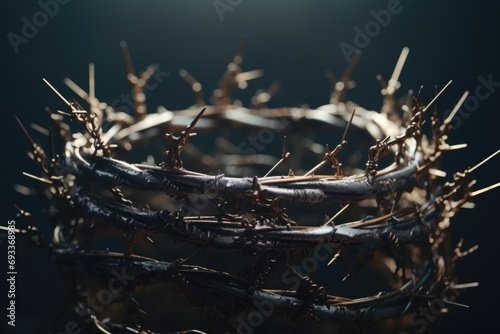 A crown of thorns made of twigs placed on a table. Perfect for religious or symbolic concepts
