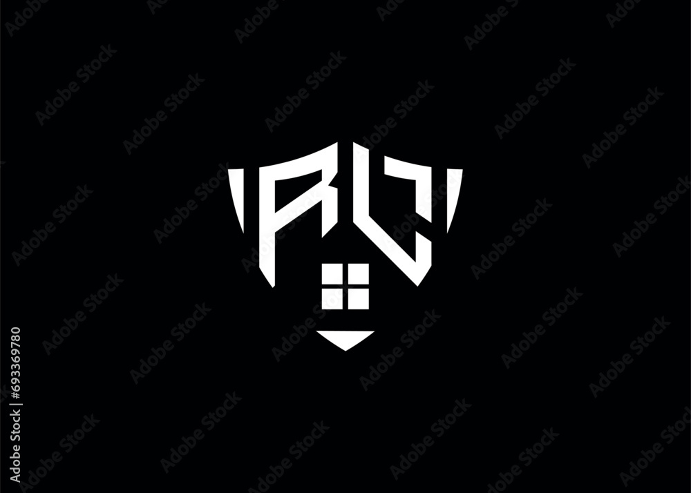 Real estate letter RL shield shape logo and house building vector template Real estate letter RL shield shape logo and house building vector template