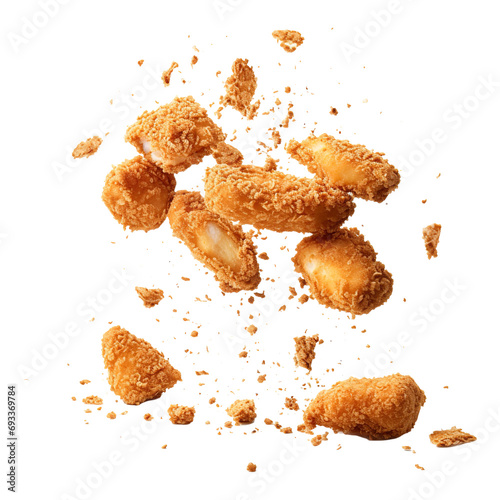 flaying fried chicken nuggets isolated on transparent background Remove png, Clipping Path, pen tool photo