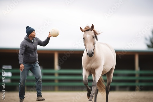 horse and trainer working with a ball