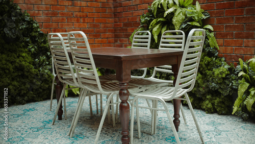 Fototapeta Naklejka Na Ścianę i Meble -  tables and chairs with leaf shades