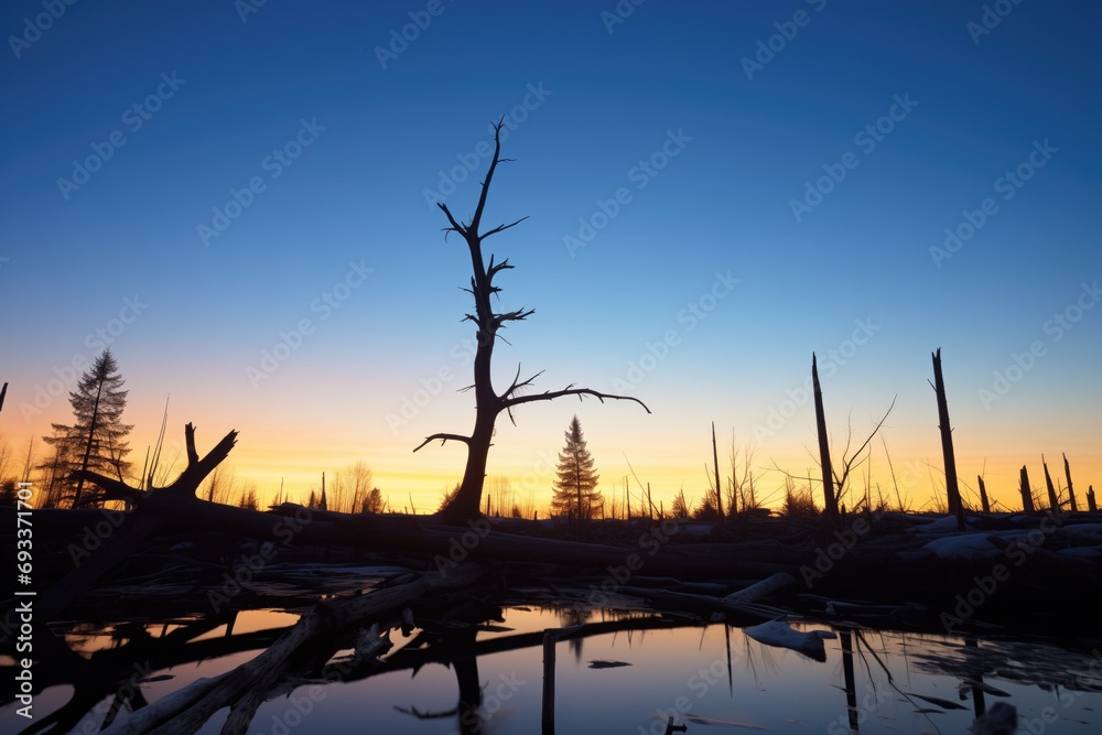 Fototapeta premium twilight silhouette of beaver dam
