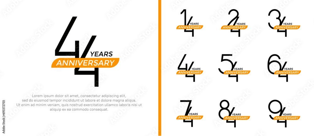 set of anniversary logo black color and yellow ribbon on white background for celebration moment