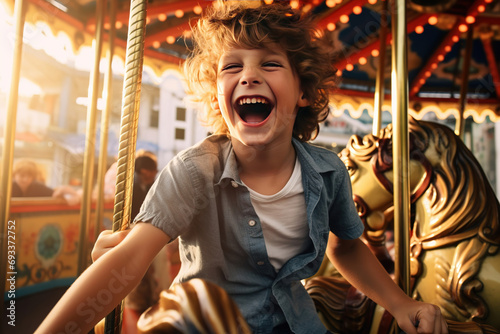 laughing boy on a carousel