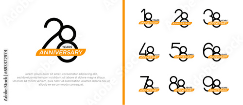 set of anniversary logo black color and yellow ribbon on white background for celebration moment © dharmArt