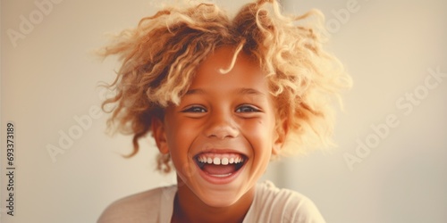 A portrait of a little girl with blonde hair smiling for the camera. Perfect for family, happiness, and childhood themes
