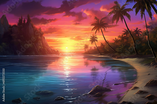 colorful sunset on tropical beach © arhendrix