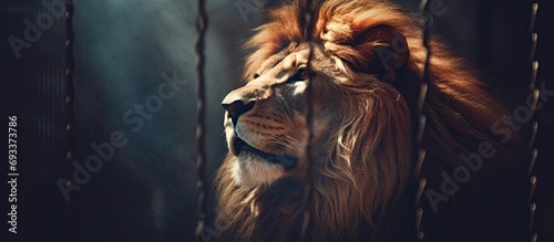 Caged lion photo