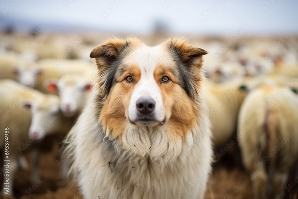 shepherd dog amidst sheep flock shepherd dog amidst sheep flock