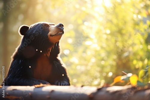 sun bear enjoying a sunny spot in the woods photo