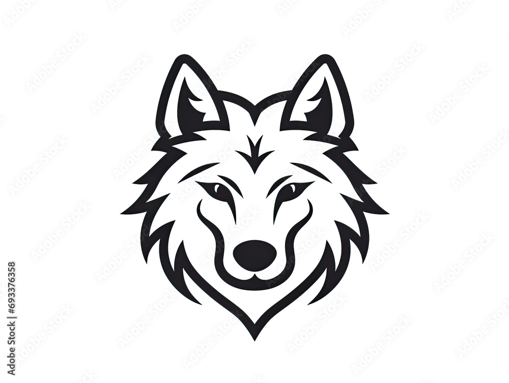 A simply black and white wolf as a logo .