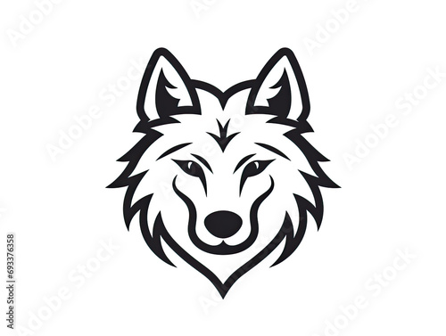 A simply black and white wolf as a logo .