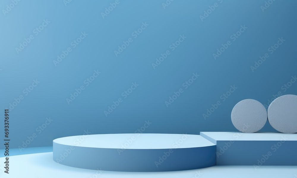 A beautiful blue background for presentations with a podium and stones and blue wall.