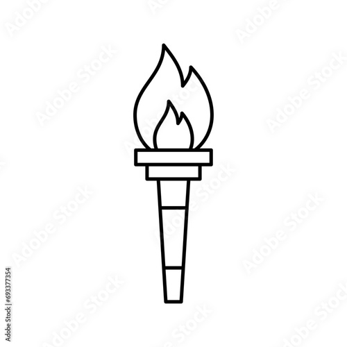 Olympic torch with fire, line icon. Burning Olympic torch symbol of sport games. Competition of athletes in sport for winning champion. Flame of victory. Vector outline